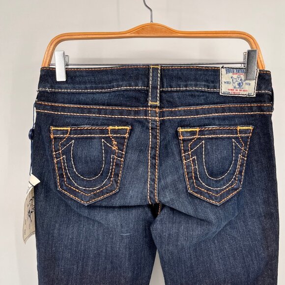 True Religion Straight Satin Big T Jeans Size 28 Dark Wash USA Made Low Rise - Picture 3 of 16